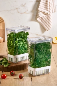 Yeşillik Saklama Kabı 2'li Set – 2900 ml | Sebze Saklama & Buzdolabı Tazeleyici Kutu